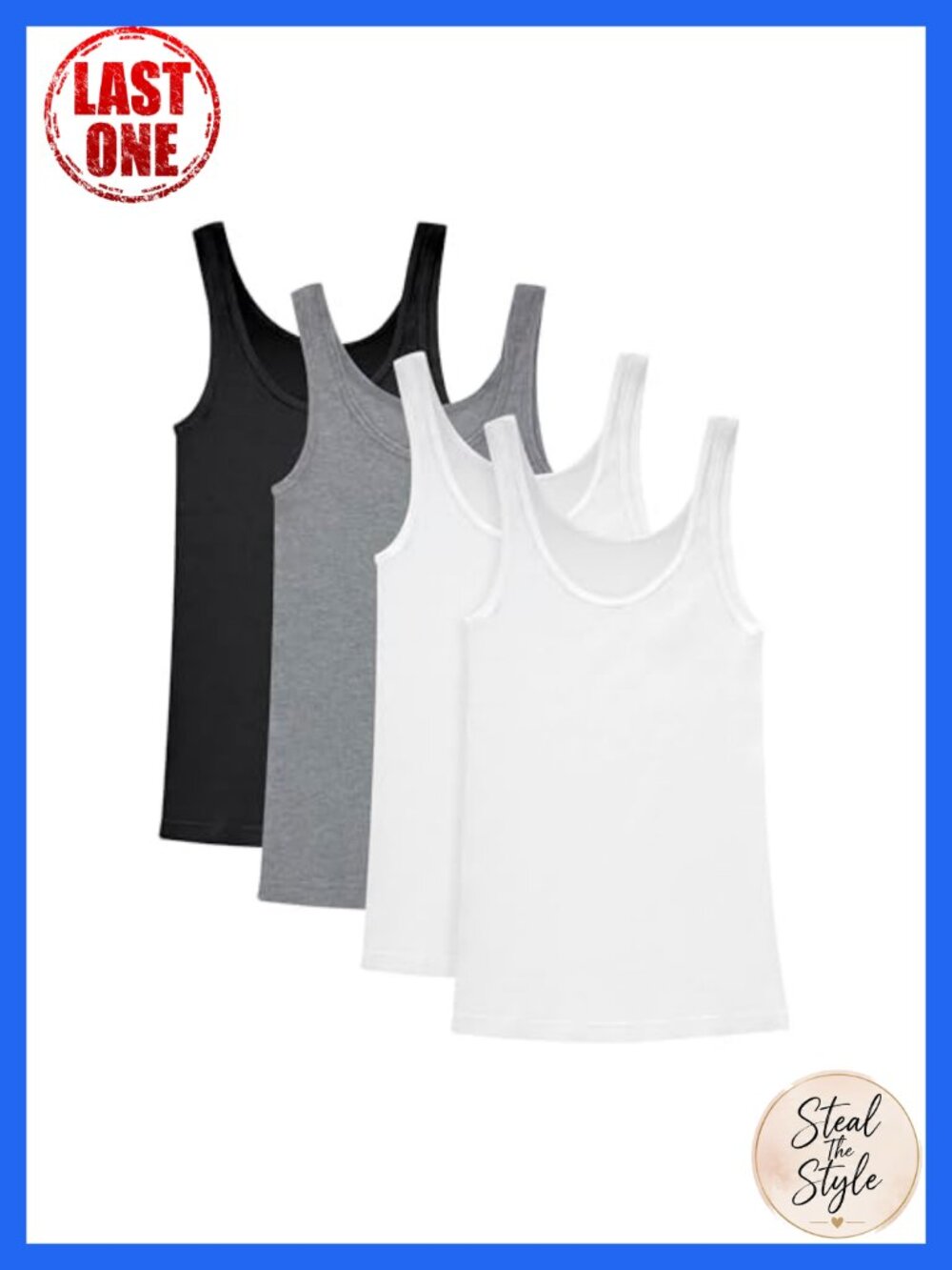 Soft Cotton Ribbed Scoop Neck Tank Tops 4-Pack Classic Fit Sleeveless